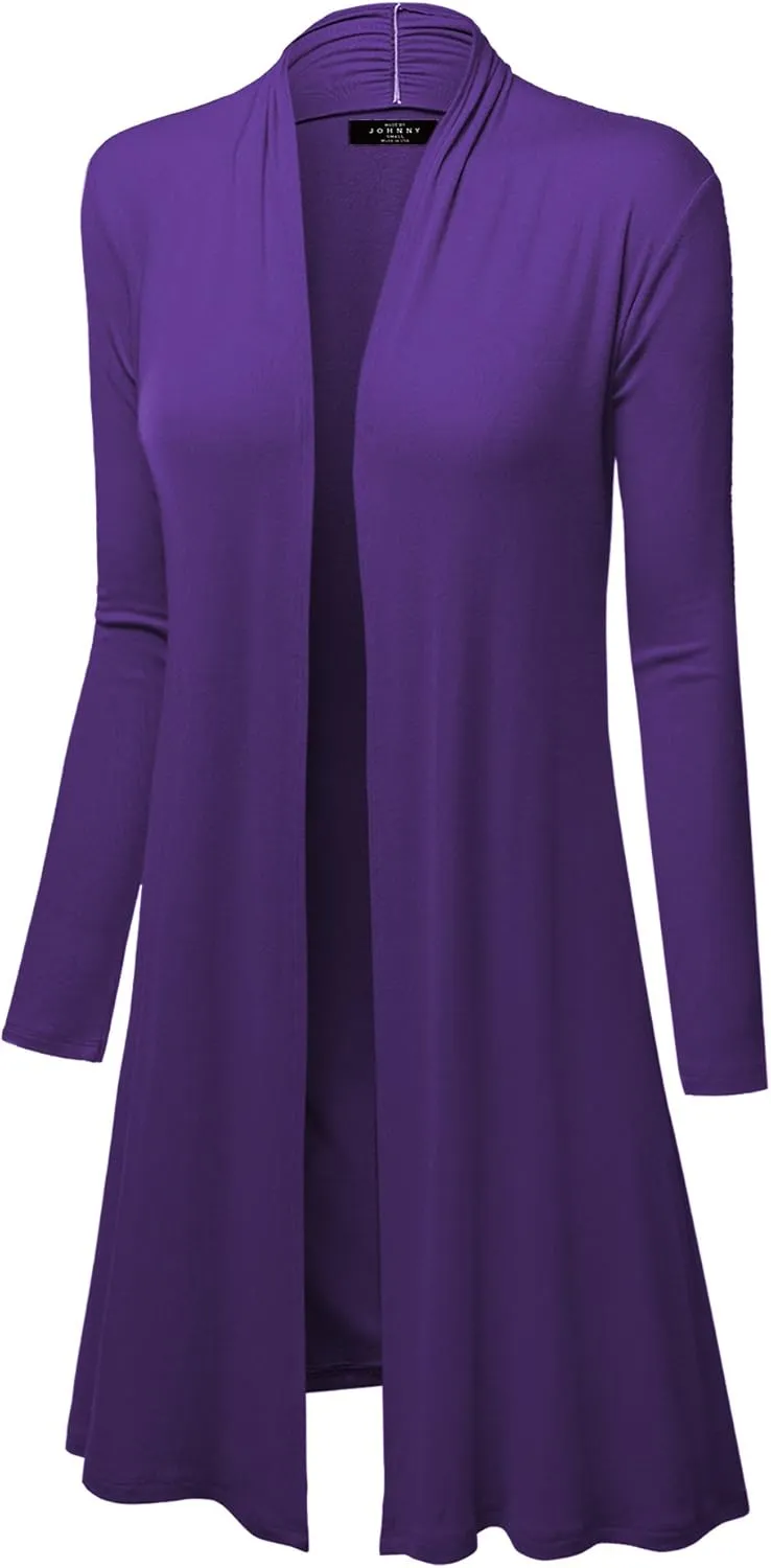 Made By Johnny Women's Solid Long Sleeve Open Front Drape Long Cardigan Duster - Comfortable & Stylish Outerwear