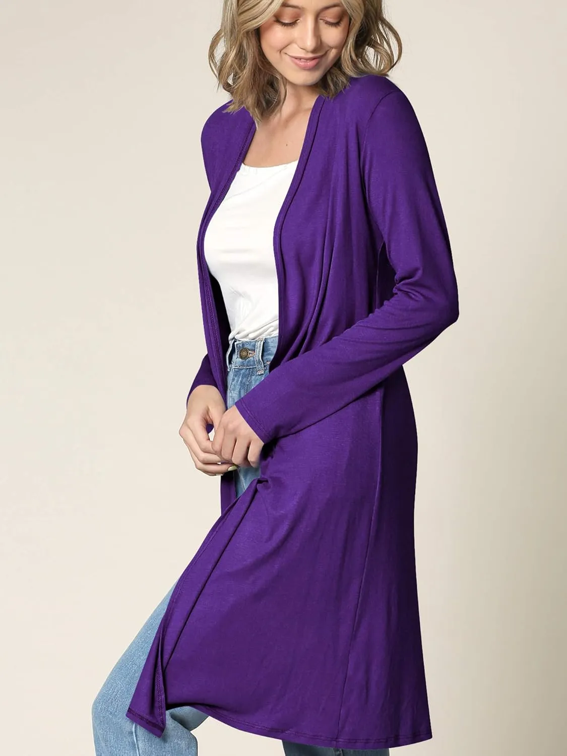 Made By Johnny Women's Solid Long Sleeve Open Front Drape Long Cardigan Duster - Comfortable & Stylish Outerwear