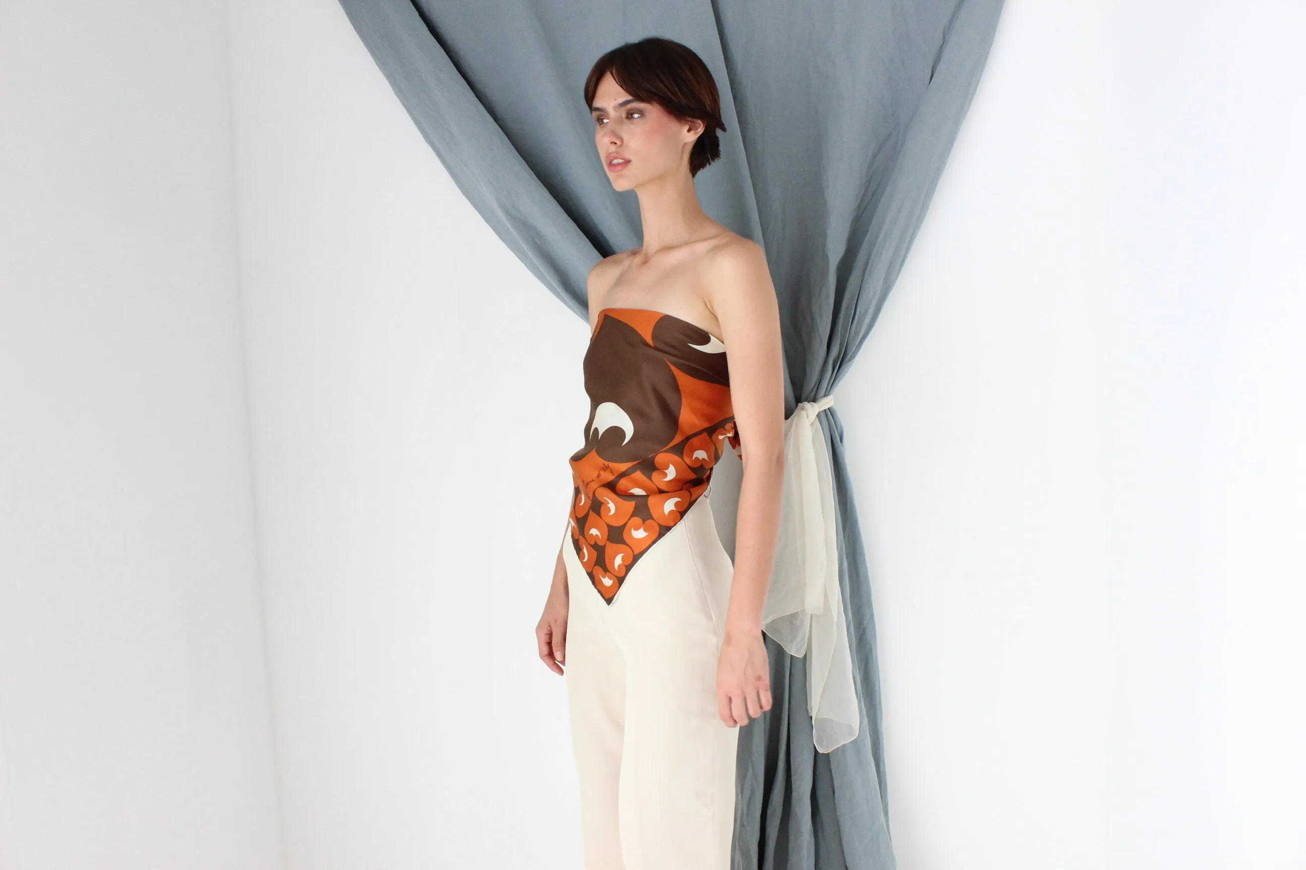 MADE IN ITALY 70s Warm Toned Modernist Silk Scarf