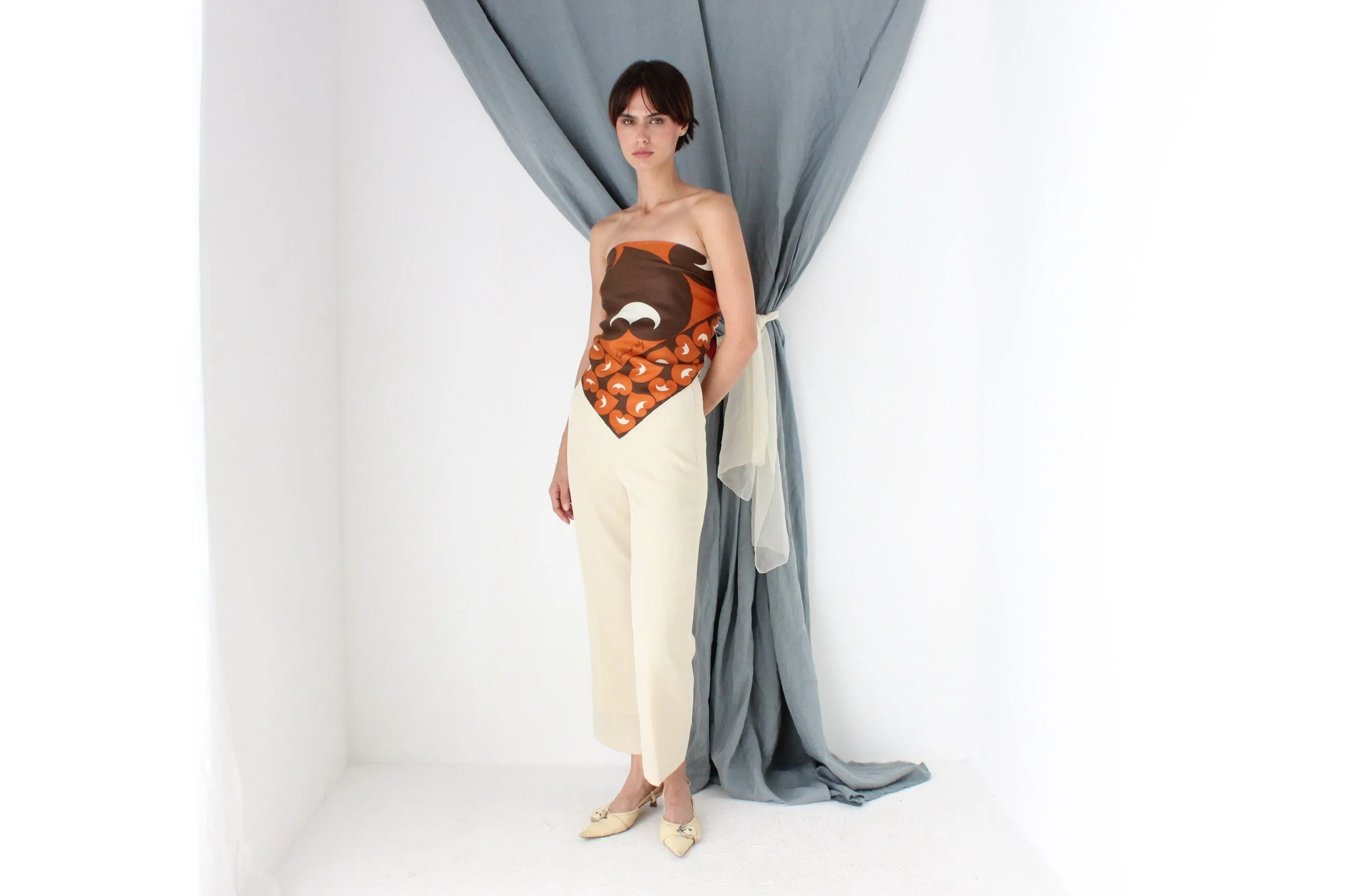 MADE IN ITALY 70s Warm Toned Modernist Silk Scarf