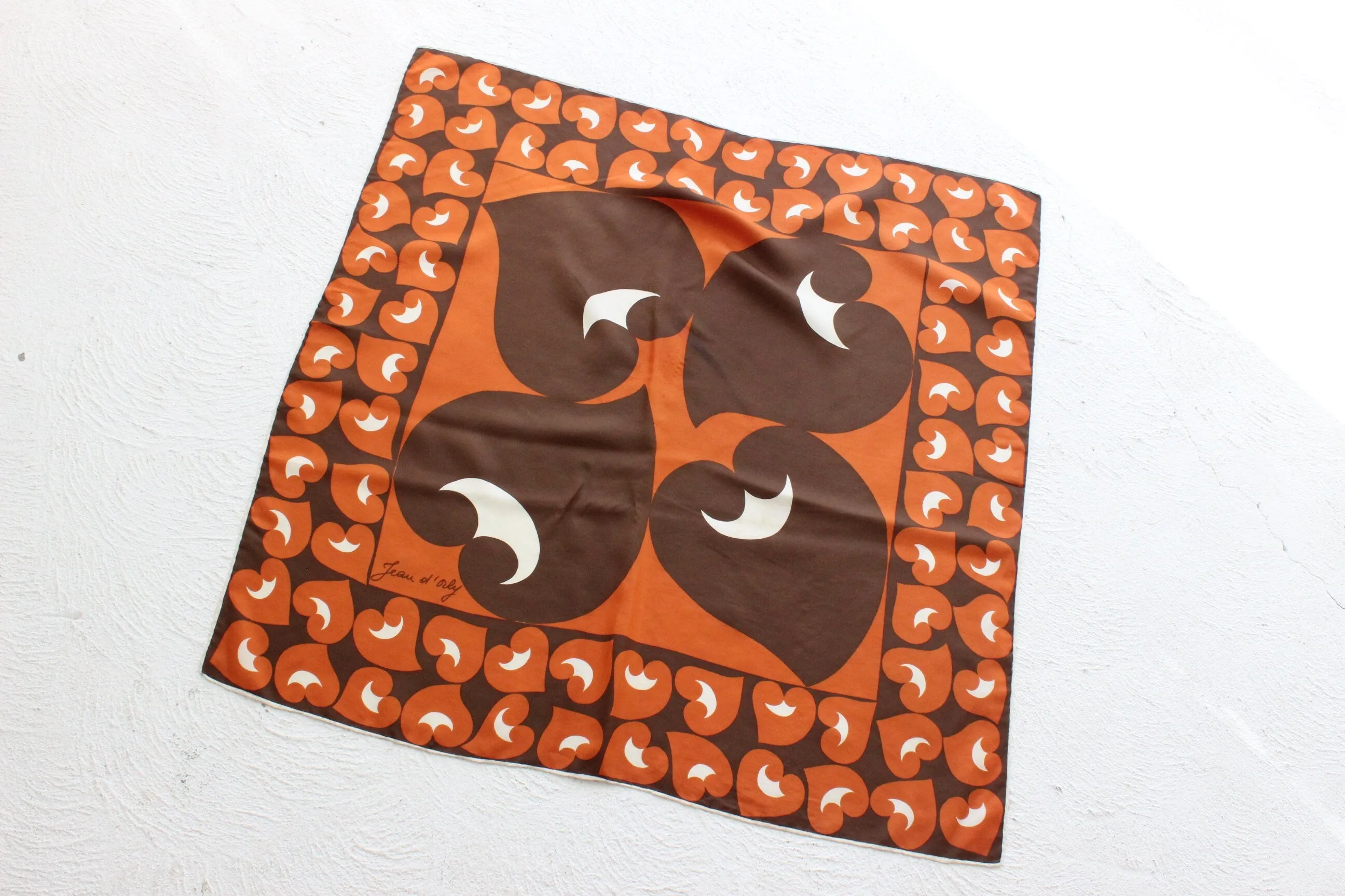 MADE IN ITALY 70s Warm Toned Modernist Silk Scarf