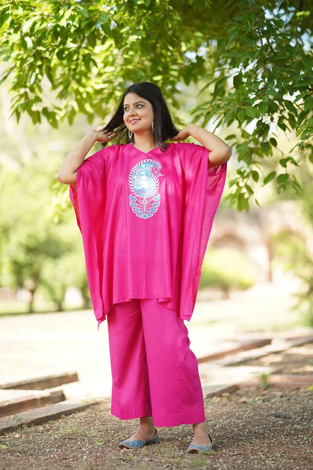 Magenta Rayon Kurti & Palazzo - Amina