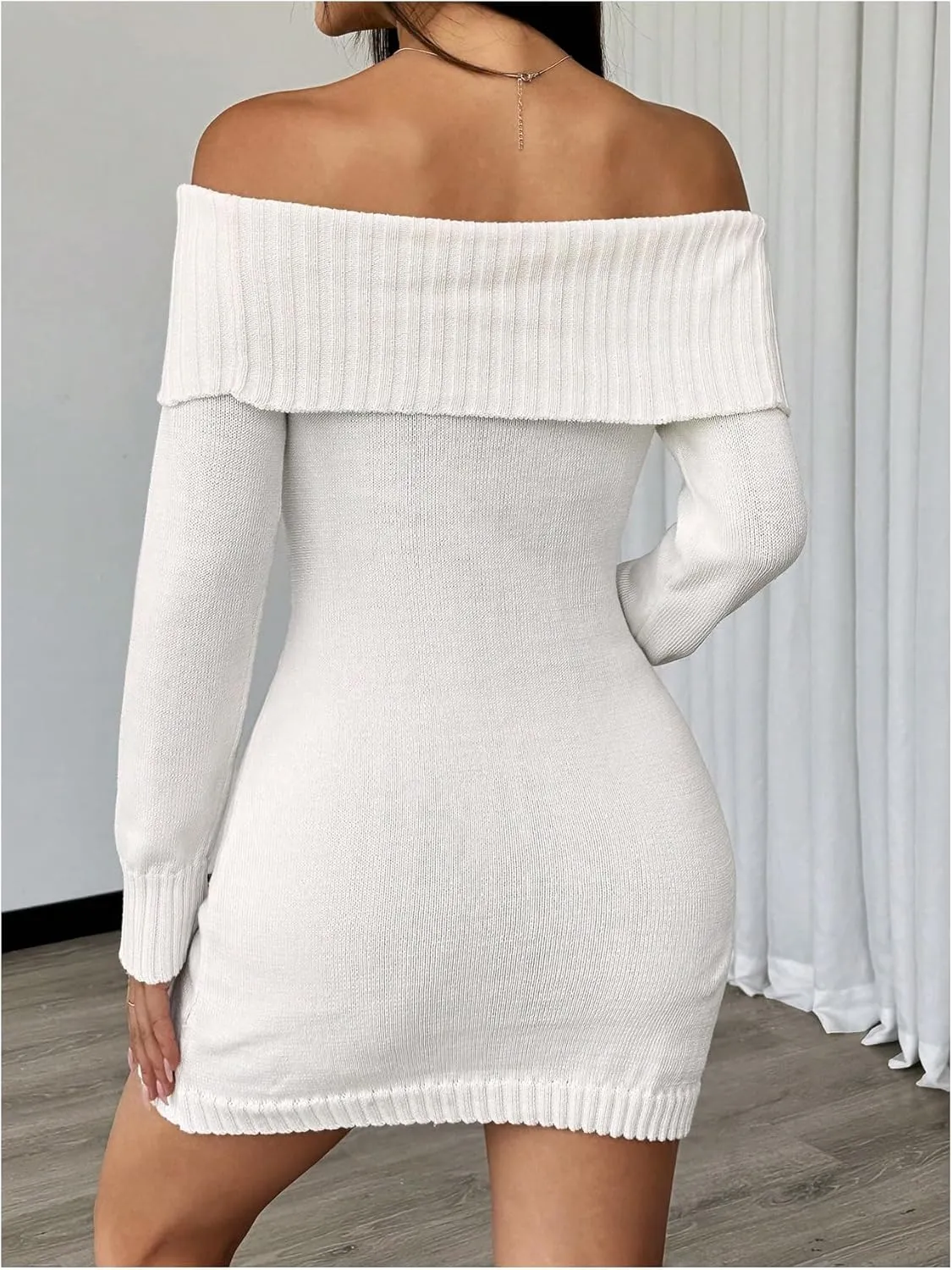 MakeMeChic Women's Off Shoulder Mini Sweater Dress Rib Knit Long Sleeve Bodycon Party Club Short Dresses