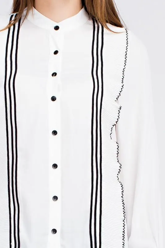 Mandarin Collar Button Down Blouse