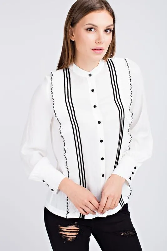 Mandarin Collar Button Down Blouse