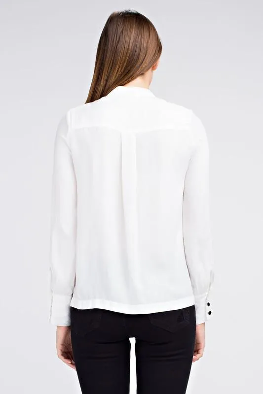 Mandarin Collar Button Down Blouse