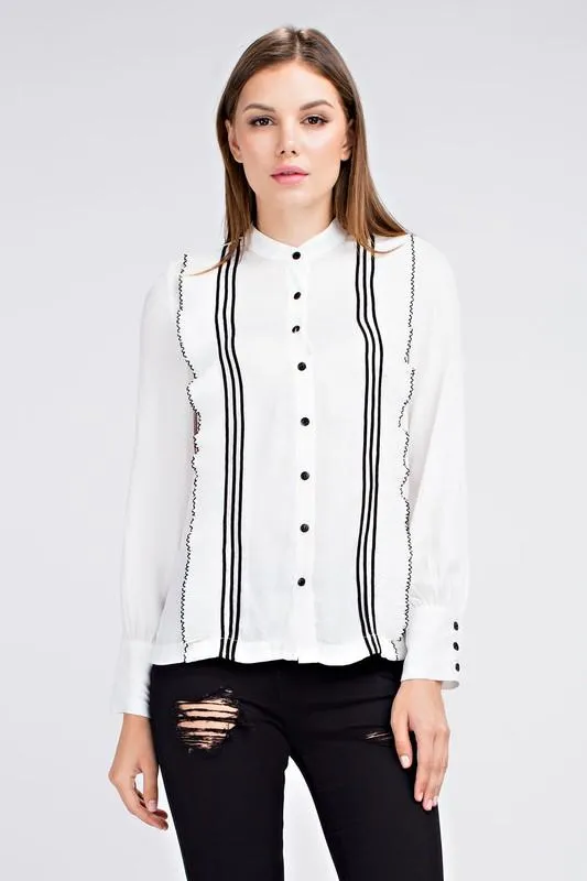 Mandarin Collar Button Down Blouse