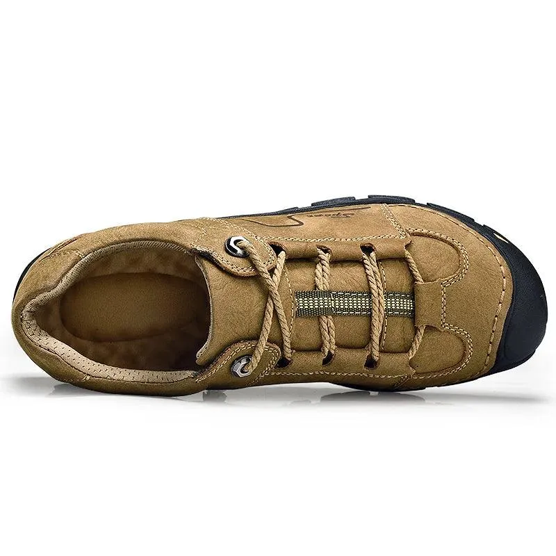 Men's Genuine Leather Casual Shoes – Breathable Sneakers for Outdoor & Hiking