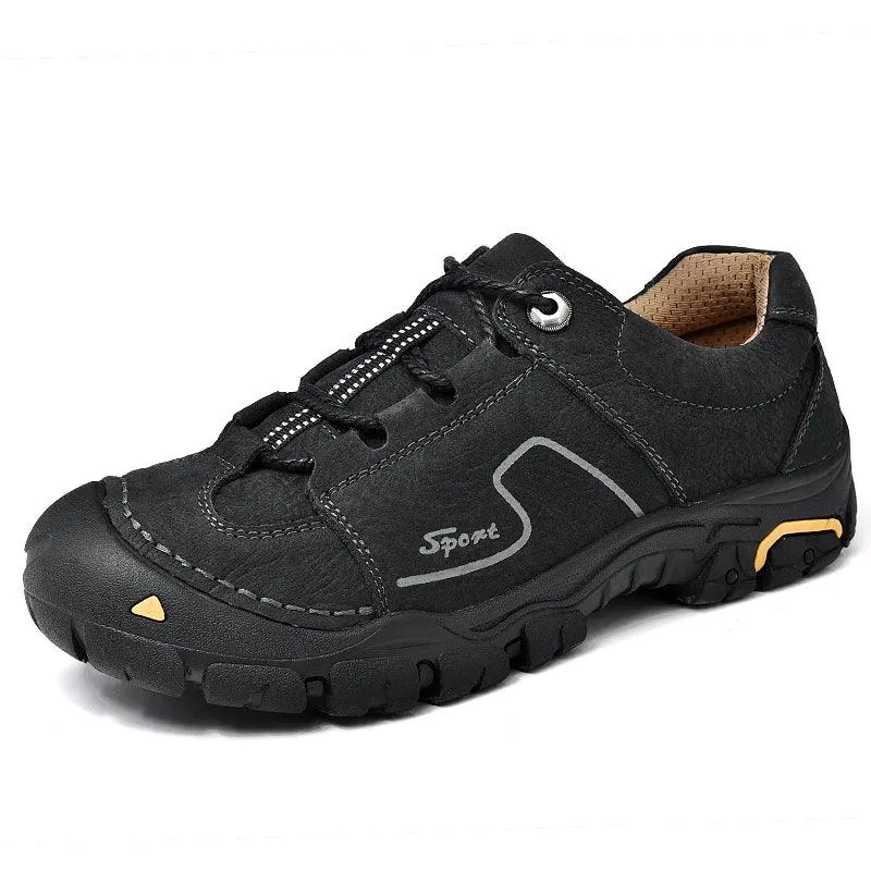 Men's Genuine Leather Casual Shoes – Breathable Sneakers for Outdoor & Hiking