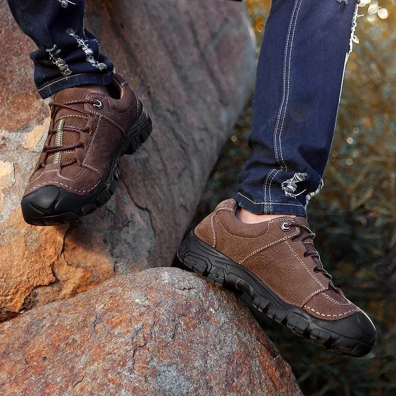 Men's Genuine Leather Casual Shoes – Breathable Sneakers for Outdoor & Hiking