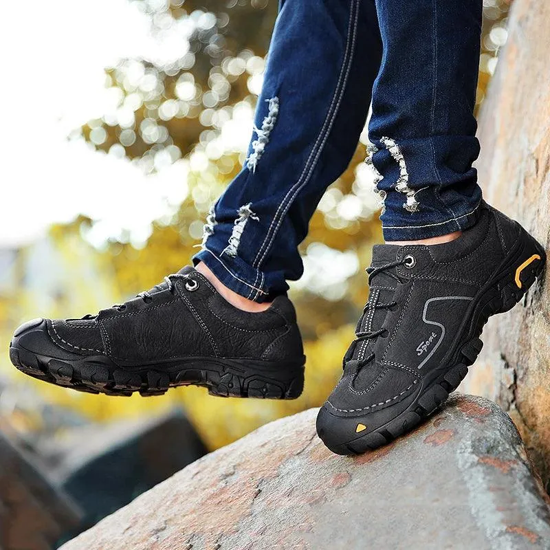 Men's Genuine Leather Casual Shoes – Breathable Sneakers for Outdoor & Hiking