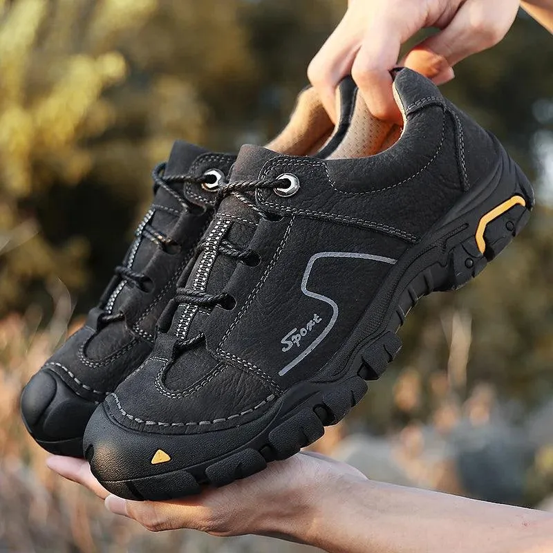 Men's Genuine Leather Casual Shoes – Breathable Sneakers for Outdoor & Hiking