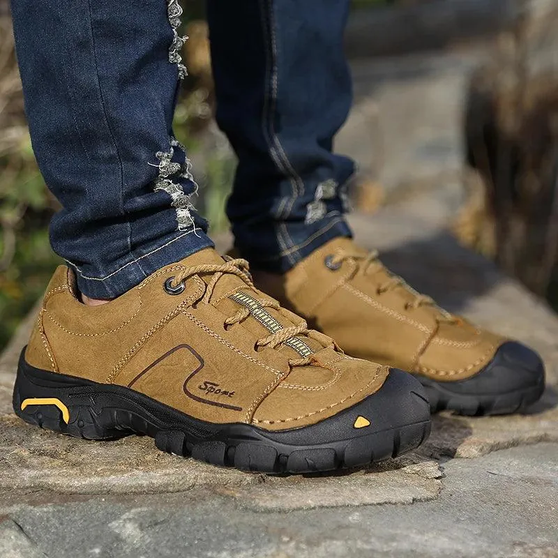 Men's Genuine Leather Casual Shoes – Breathable Sneakers for Outdoor & Hiking