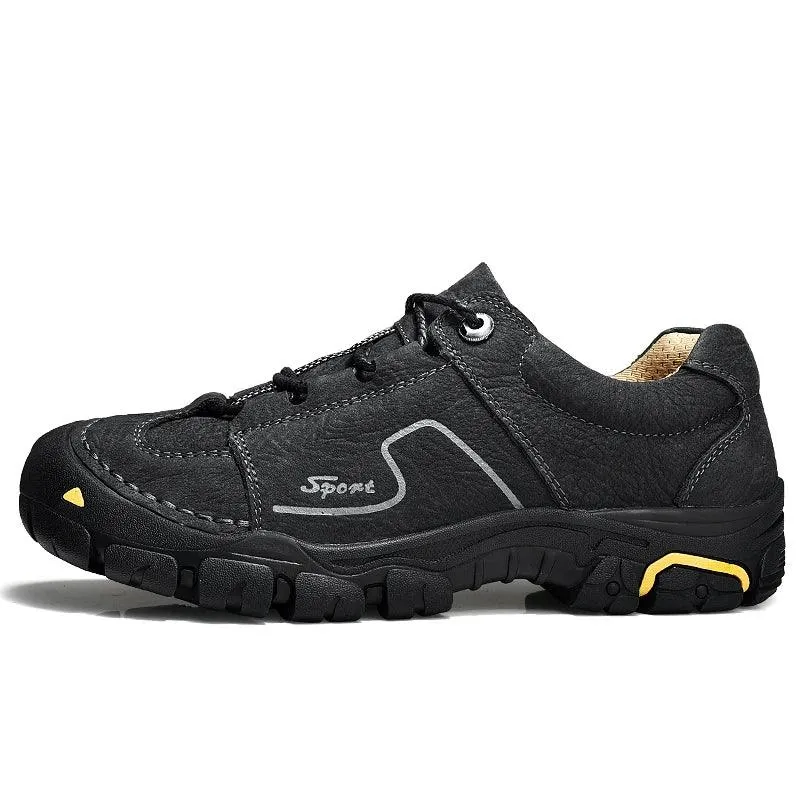 Men's Genuine Leather Casual Shoes – Breathable Sneakers for Outdoor & Hiking