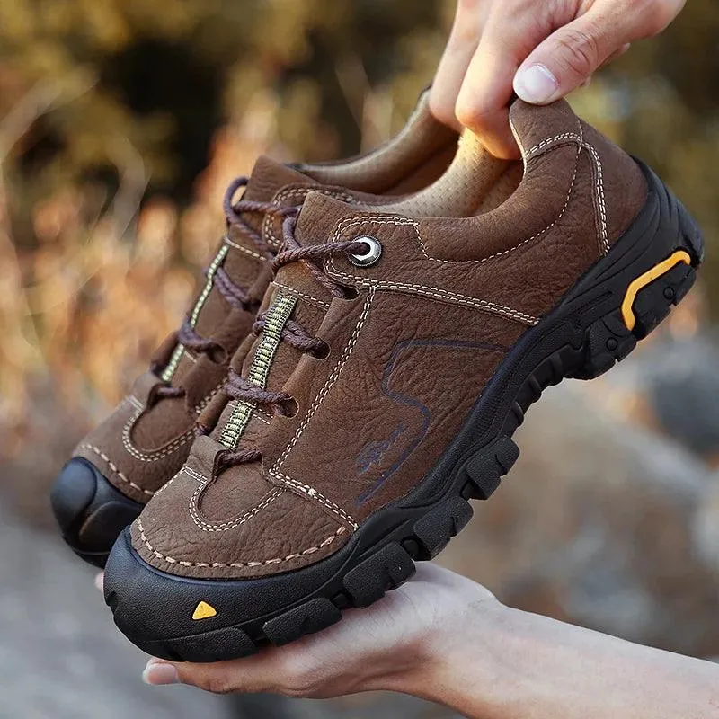 Men's Genuine Leather Casual Shoes – Breathable Sneakers for Outdoor & Hiking