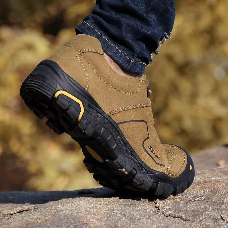 Men's Genuine Leather Casual Shoes – Breathable Sneakers for Outdoor & Hiking