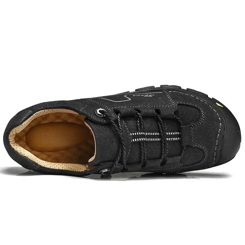Men's Genuine Leather Casual Shoes – Breathable Sneakers for Outdoor & Hiking