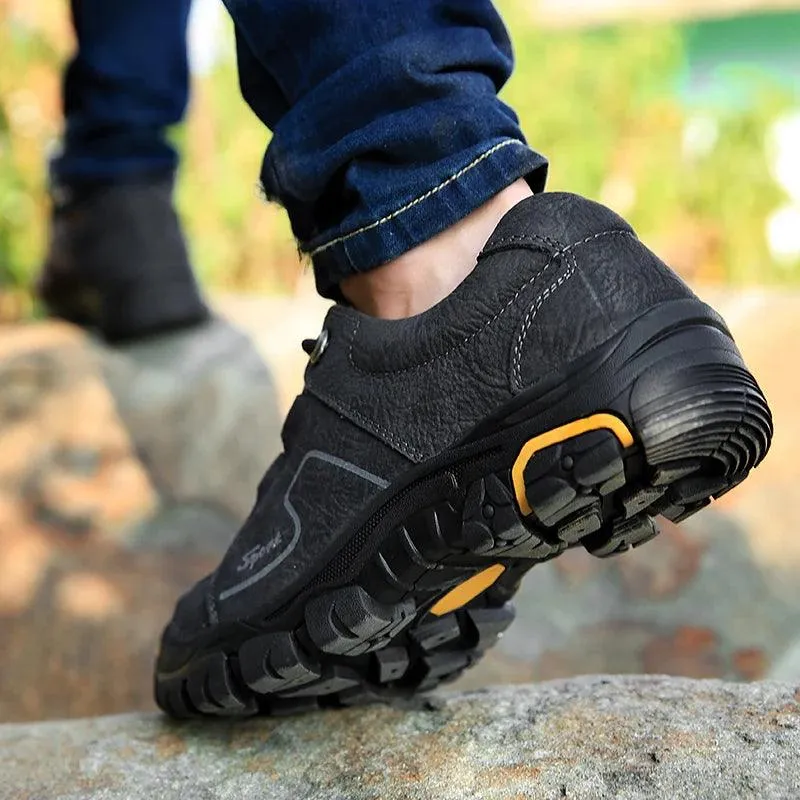 Men's Genuine Leather Casual Shoes – Breathable Sneakers for Outdoor & Hiking