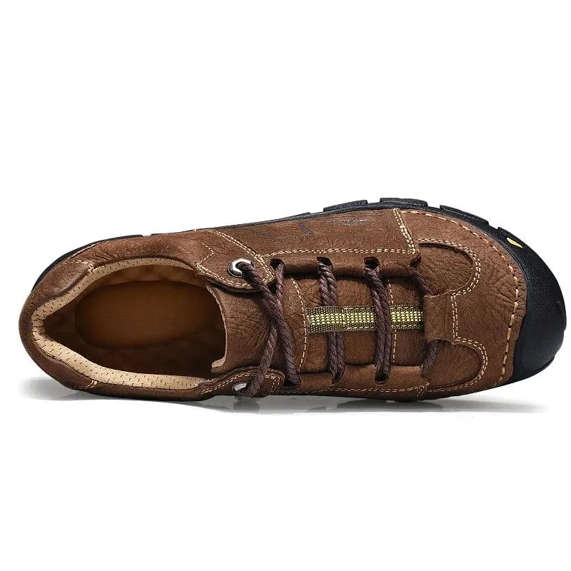 Men's Genuine Leather Casual Shoes – Breathable Sneakers for Outdoor & Hiking