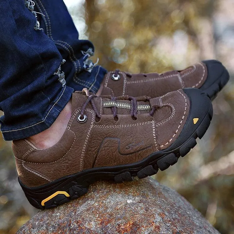 Men's Genuine Leather Casual Shoes – Breathable Sneakers for Outdoor & Hiking