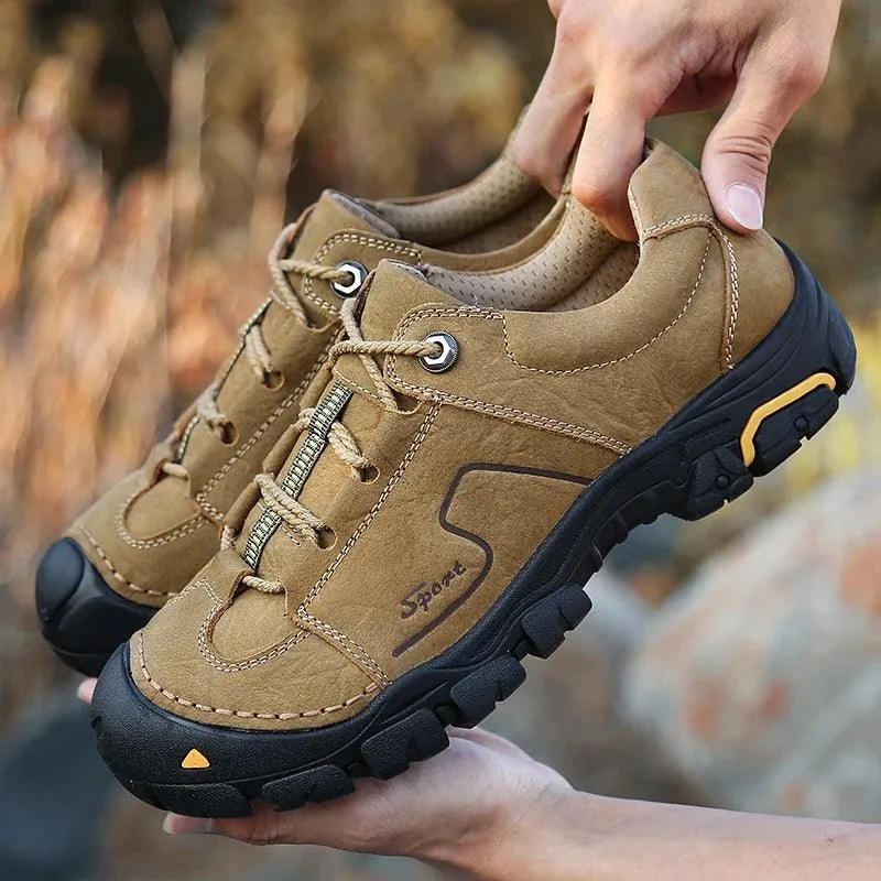 Men's Genuine Leather Casual Shoes – Breathable Sneakers for Outdoor & Hiking