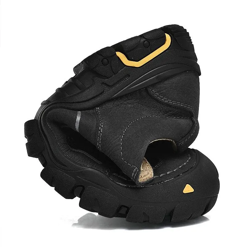 Men's Genuine Leather Casual Shoes – Breathable Sneakers for Outdoor & Hiking
