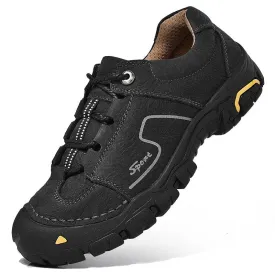 Men's Genuine Leather Casual Shoes – Breathable Sneakers for Outdoor & Hiking
