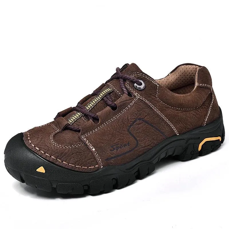 Men's Genuine Leather Casual Shoes – Breathable Sneakers for Outdoor & Hiking