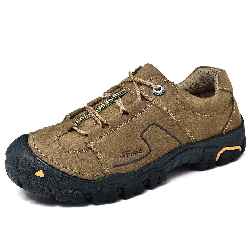 Men's Genuine Leather Casual Shoes – Breathable Sneakers for Outdoor & Hiking