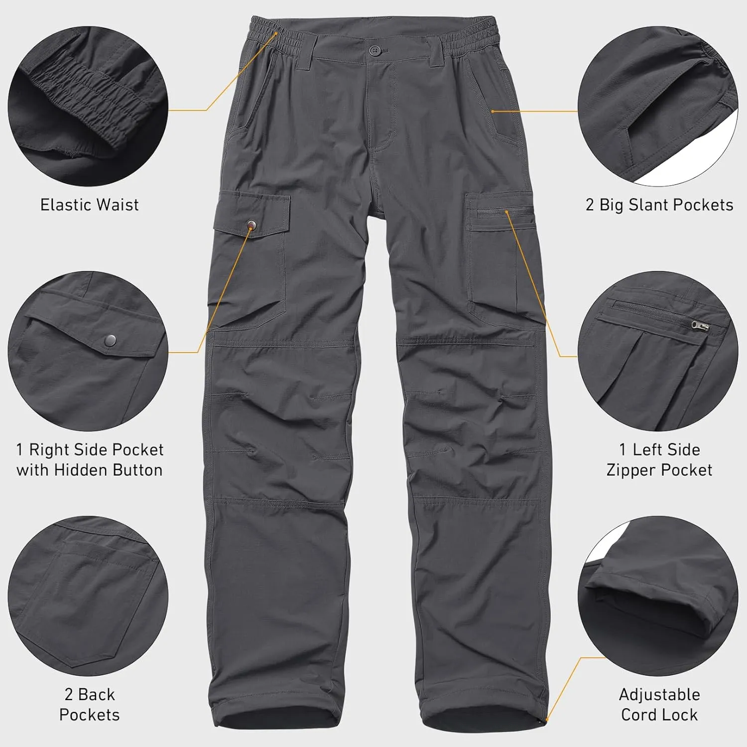 Mens Hiking Cargo Pants Quick Dry Lightweight Water-Resistant Safari Fishing Outdoor Work Pants with Multiple Pockets