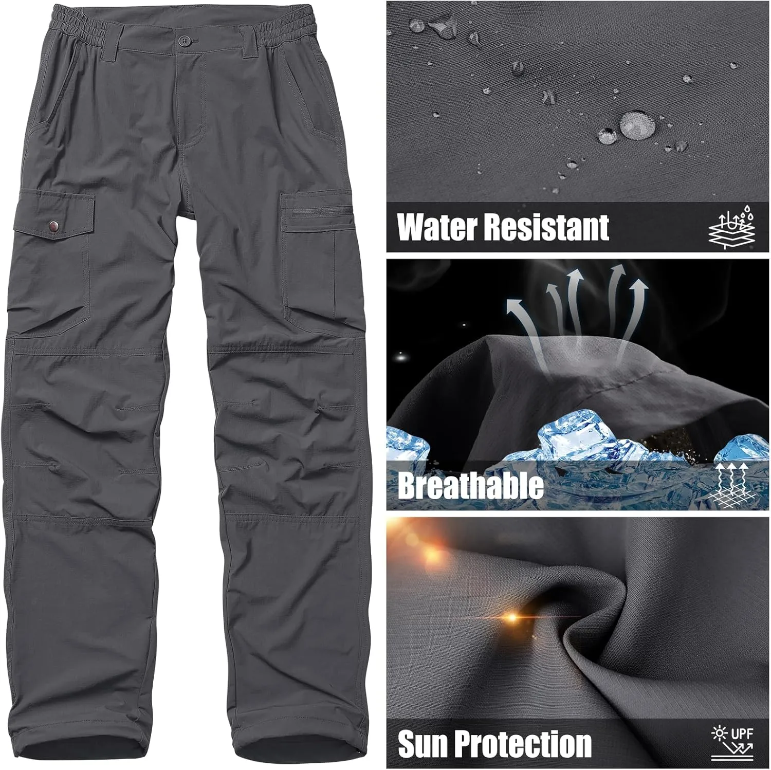 Mens Hiking Cargo Pants Quick Dry Lightweight Water-Resistant Safari Fishing Outdoor Work Pants with Multiple Pockets