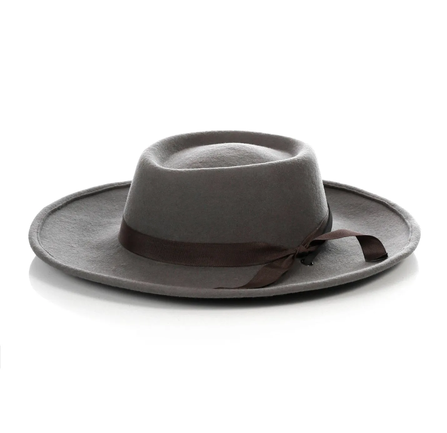 Mens Wide Brim Dress Fedora Hat in Grey