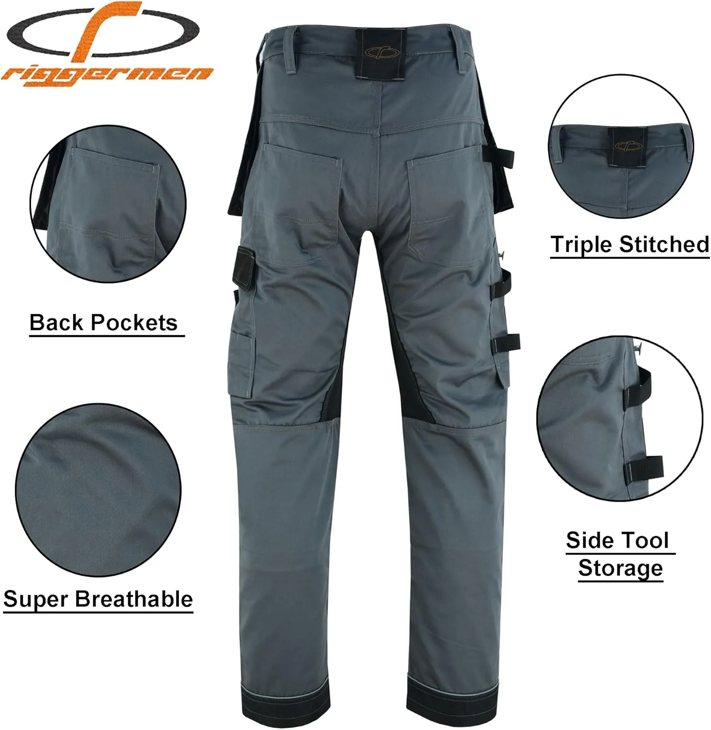 Mens Work Pants Lightweight Cargo Tactical Trouser with Holster Pockets Relaxed Fit Safety Pants for Construction