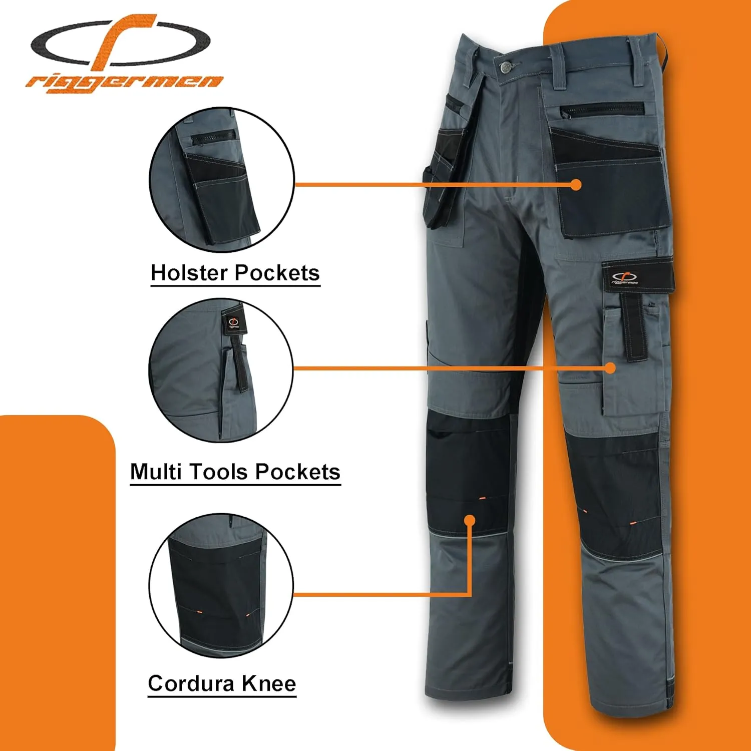 Mens Work Pants Lightweight Cargo Tactical Trouser with Holster Pockets Relaxed Fit Safety Pants for Construction