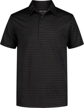 Nautica Boys' Active Short Sleeve Polo Shirt, Button Closure & Embossed Stripes, Breathable Performance Fabric