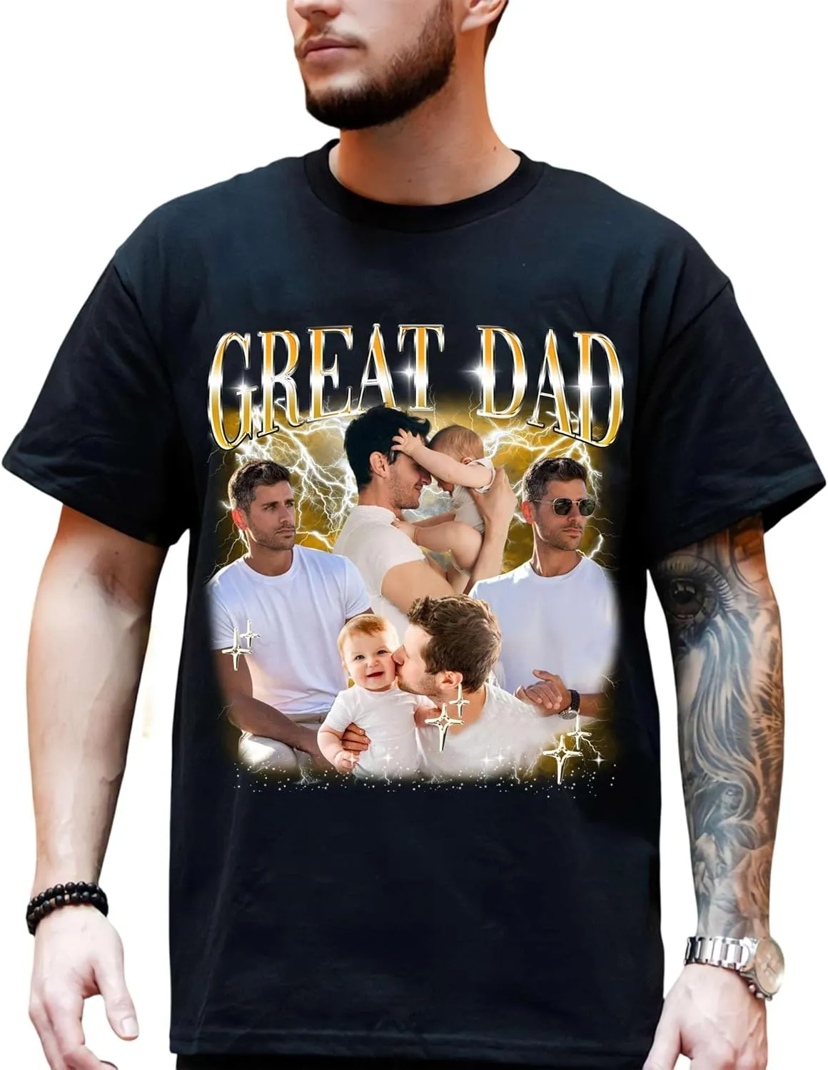 NAZENTI Custom Bootleg Dad Bootleg Rap Tee, Personalized T-Shirts with Picture for Fathers Day, Christmas, Birthday