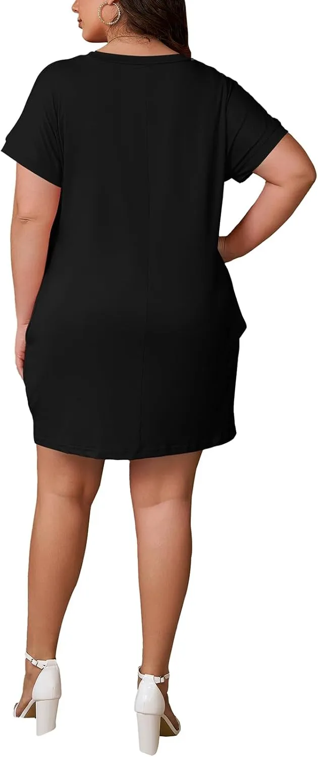 PINSV Women's Casual Summer T Shirt Dresses Short Sleeve Tunic Dress with Pockets