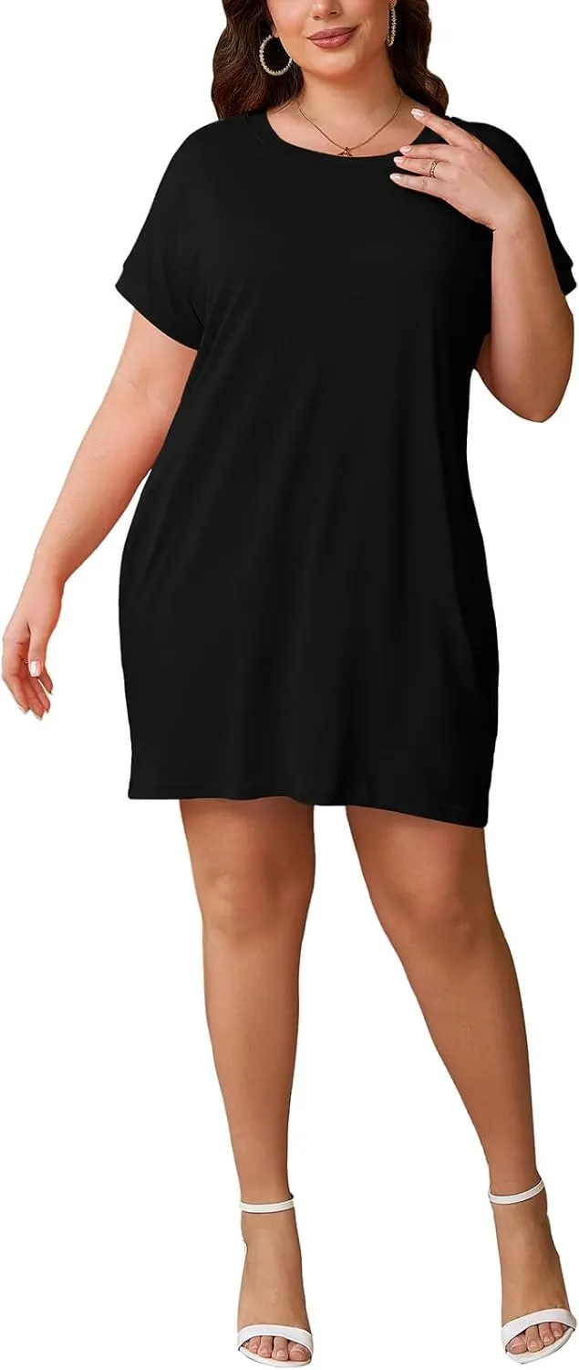 PINSV Women's Casual Summer T Shirt Dresses Short Sleeve Tunic Dress with Pockets