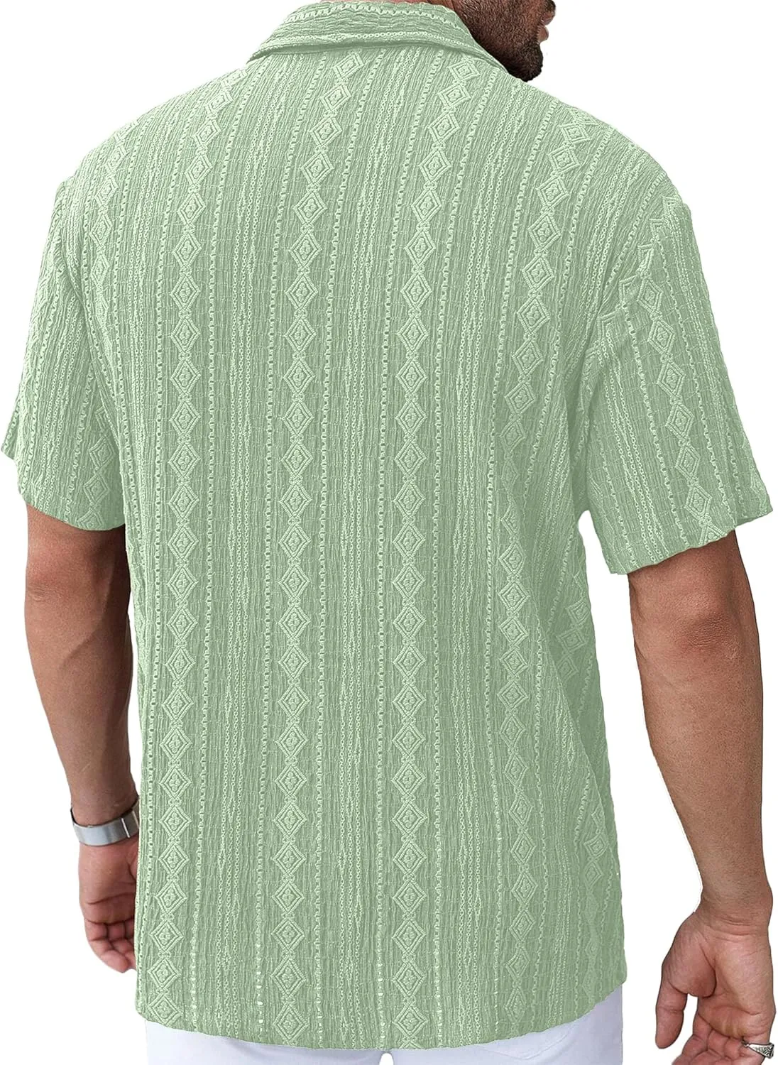 PLEPAN Men's Beach Casual Shirts Button Down Shirts Short Sleeve Tropical Summer Vacation Shirts with Vintage Striped