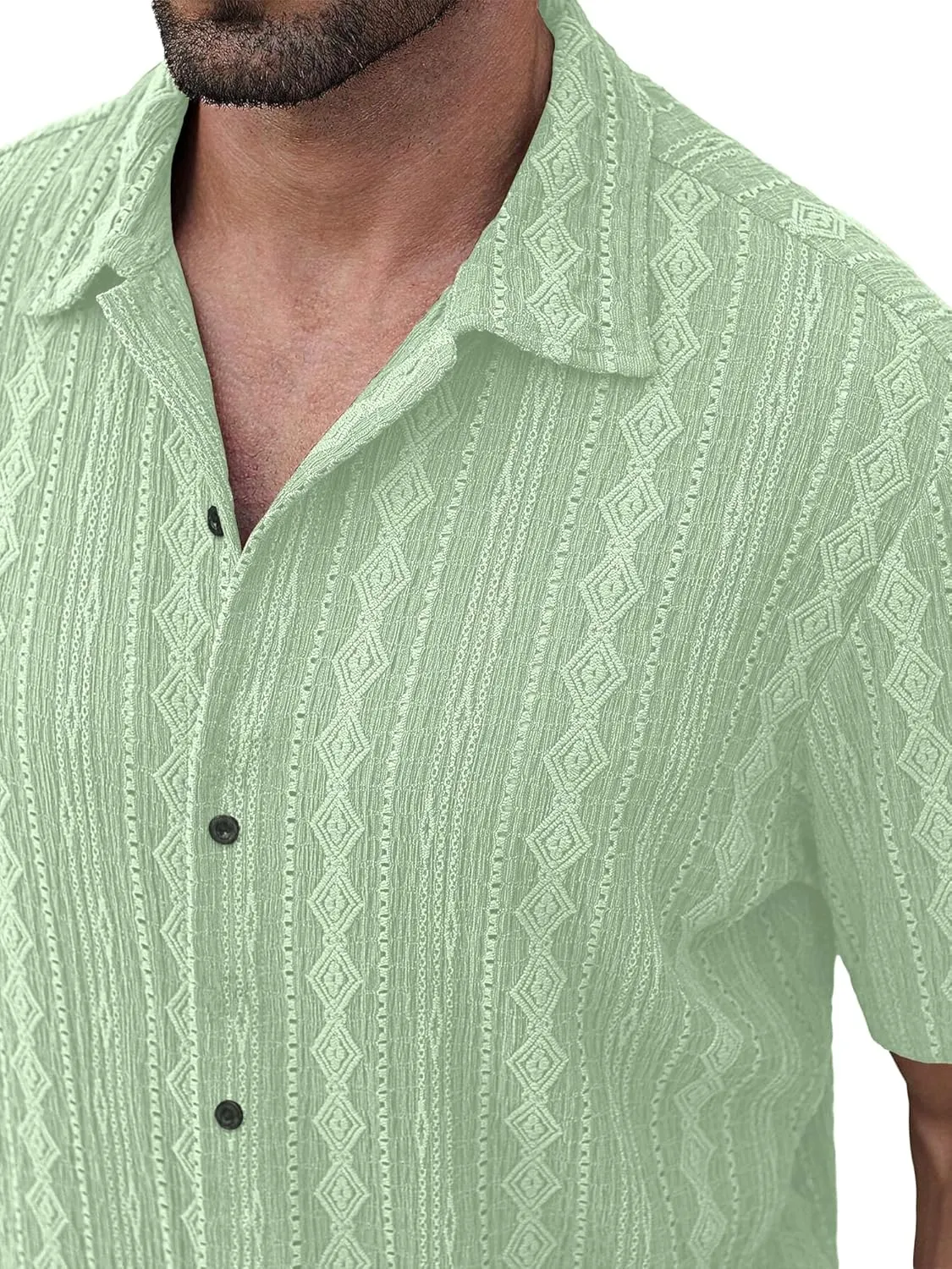 PLEPAN Men's Beach Casual Shirts Button Down Shirts Short Sleeve Tropical Summer Vacation Shirts with Vintage Striped
