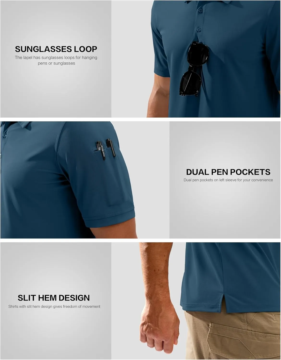 Pudolla Mens Tactical Shirts Short Sleeve Golf Work Polos Moisture Wicking Dry Fit Collared Shirt Lightweight Polo Shirt