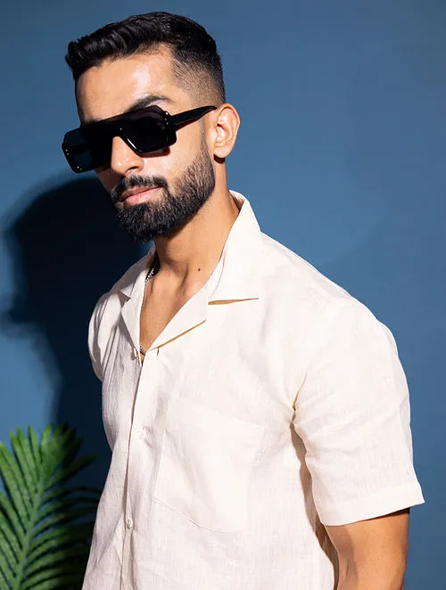 Pure Linen Half Sleeve Shirt - Beige