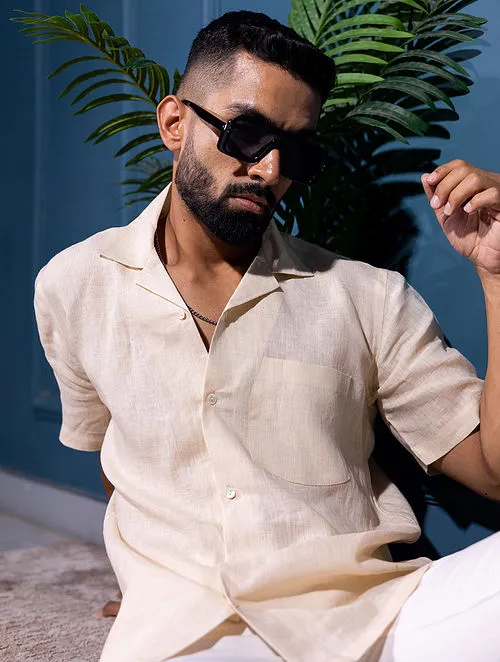 Pure Linen Half Sleeve Shirt - Beige