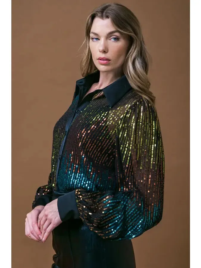 Sequin Button Up Blouse
