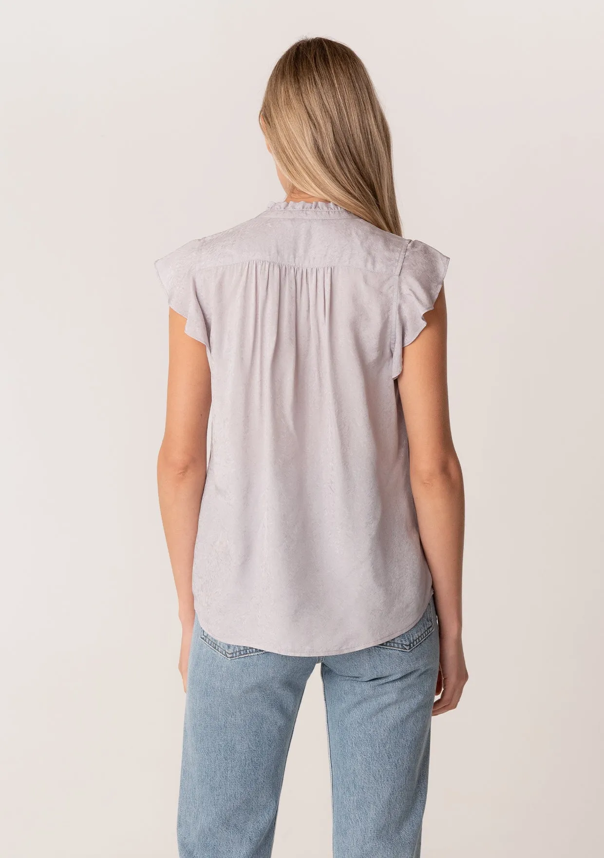 Silky Flutter Cap Sleeve Button Down Blouse