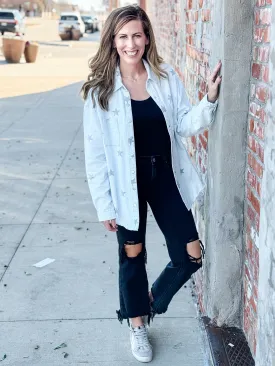 Star Print Oversized Button Down Top