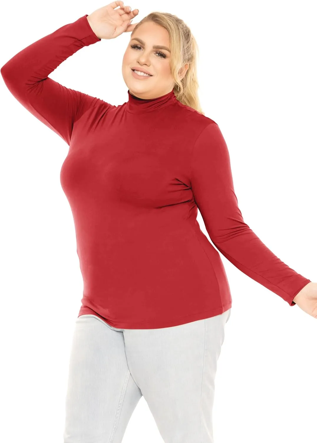 STRETCH IS COMFORT Women's and Plus Oh So Soft Long Sleeve Mock Turtleneck Top Regular and Relaxed Fit Everyday Wear XS-5XL