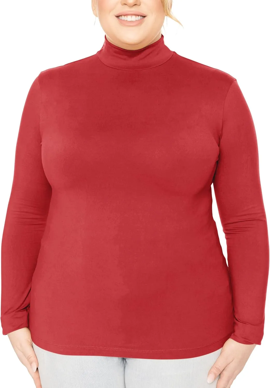 STRETCH IS COMFORT Women's and Plus Oh So Soft Long Sleeve Mock Turtleneck Top Regular and Relaxed Fit Everyday Wear XS-5XL