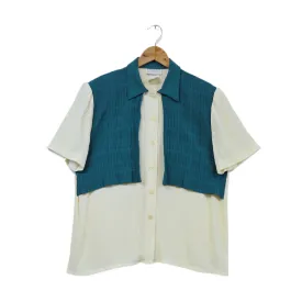 Teal and Cream Colour Block Short Sleeve Blouse | M-L