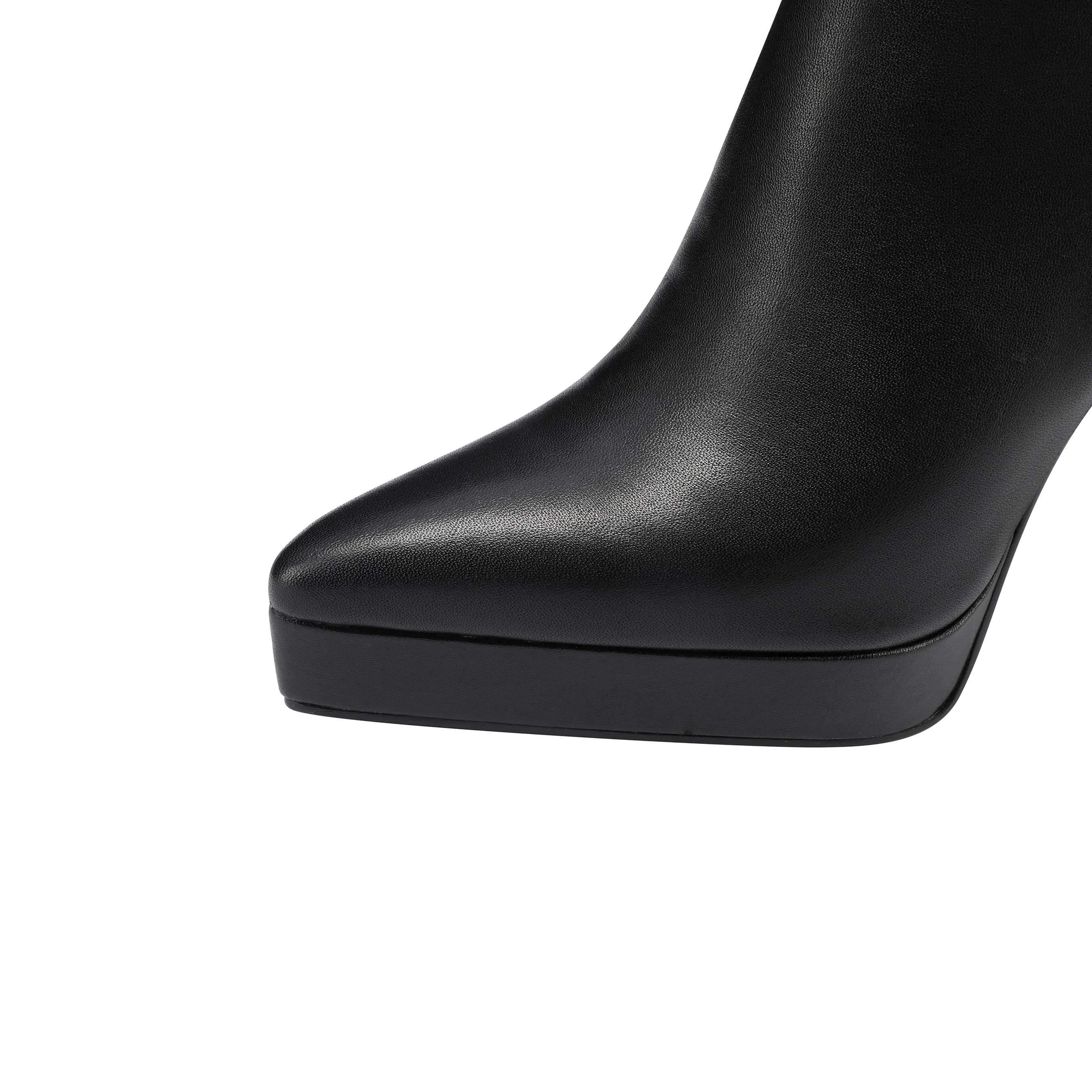 TinaCus Women's Genuine Leather Buckle High Heel Zip Up Pointed Toe Handmade Ankle Boots with Platform